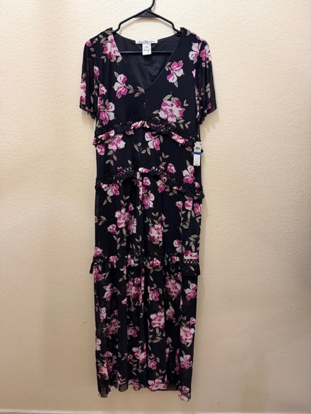 American Rag Black Maxi Dress with Pink Floral Print